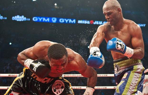 Jean Pascal (left) lost his light heavyweight title to Bernard Hopkins in 2011. (Rogerio Barbosa/AFP/Getty Images)
